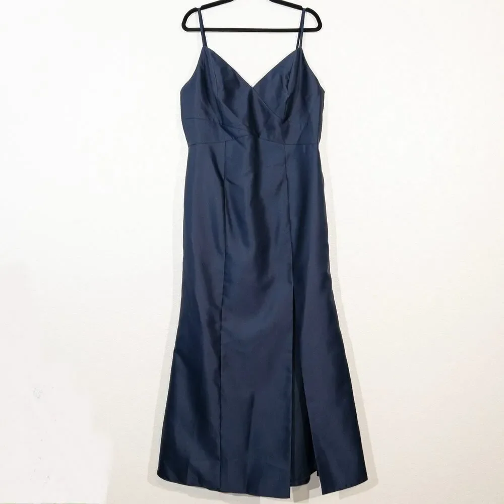 NWT Alfred Sung Midnight Navy Spaghetti Strap Mermaid Dress Size 18 - Picture 3 of 10